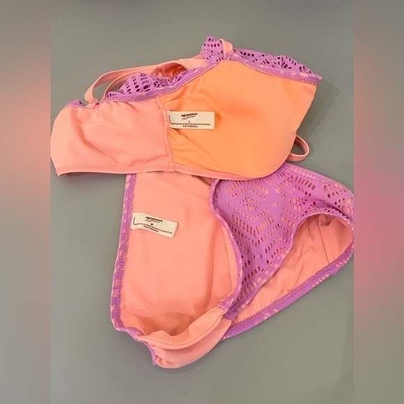 Arizona Swim Bikini Crochet Flounce Orange Purple Overlay Top Large, Bottom Med - Picture 4 of 8